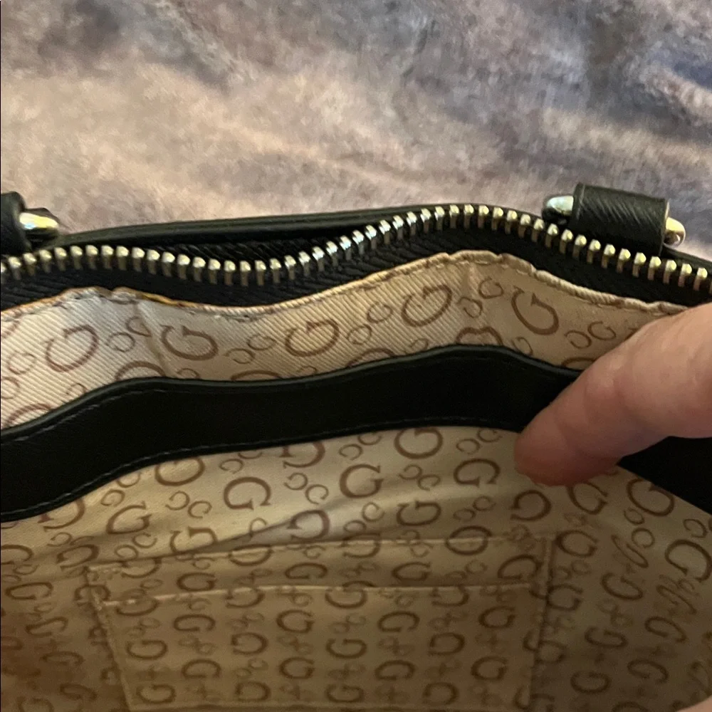 Guess Black Gray Monogram Key Charm Satchel
